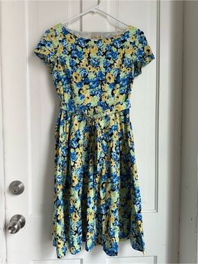 Lindy Bop Blue & Yellow Floral retro Dress